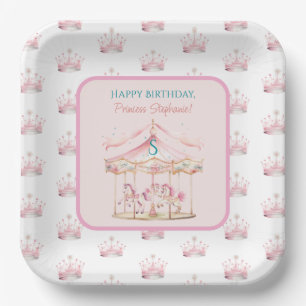 Assiettes En Carton Pink Princess Carousel Magique 1er anniversaire fi