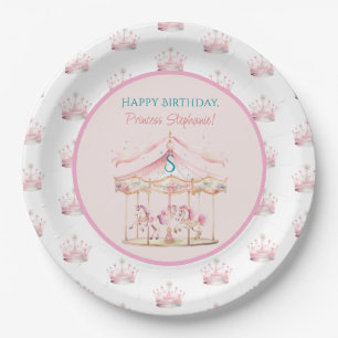 Assiettes En Carton Pink Princess Carousel Magique 1er anniversaire fi
