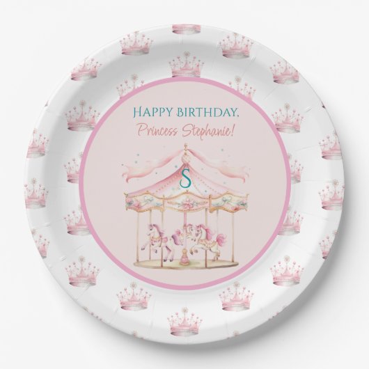 Assiettes En Carton Pink Princess Carousel Magique 1er anniversaire fi (Devant)