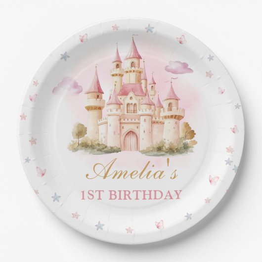Assiettes En Carton Pink Princess Castle Anniversaire (Devant)