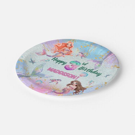 Assiettes En Carton Pink Purple Glitter Mermaids 3rd Birthday Party (Angle)