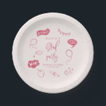 Assiettes En Carton Pink Quirky Grad Icons fête de graduation<br><div class="desc">Plaque de fête de remise de diplômes amusante et originale avec illustration dessinée à la main d'icônes académiques funky. L'Arrière - plan est rose.</div>