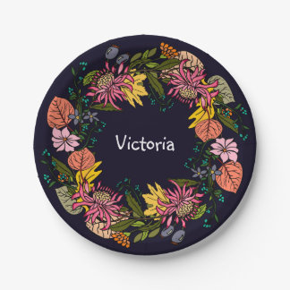 Assiettes En Carton Pink red and yellow aster flower wreath chalkboard
