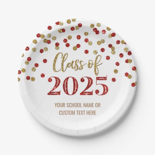 Assiettes En Carton Pink Red Confetti Graduation 2025 (Devant)