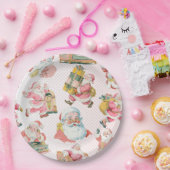 Assiettes En Carton Pink Retro Santa Claus Thème, Noël (Fête)
