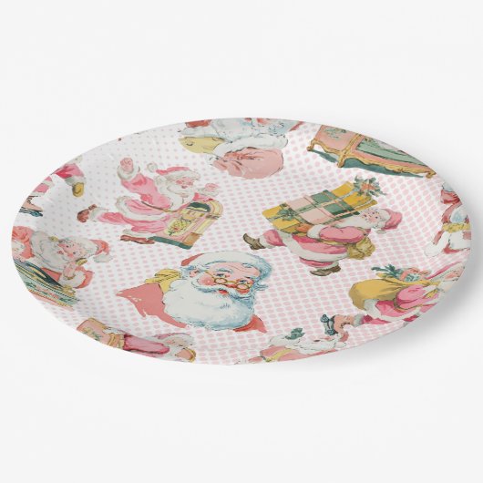 Assiettes En Carton Pink Retro Santa Claus Thème, Noël (Angle)