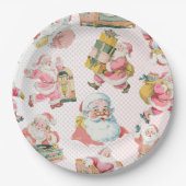 Assiettes En Carton Pink Retro Santa Claus Thème, Noël (Devant)