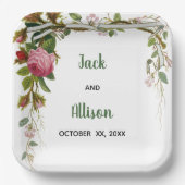 Assiettes En Carton Pink Rose Minimum Floral Green Leaf (Recto)