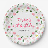 Assiettes En Carton Pink Roses Floral Birthday (Devant)