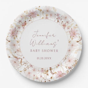 Assiettes En Carton Pink rustique petite fleur sauvage bébé douche