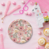 Assiettes En Carton Pink Sage Vert Floral Feuille Motif d'aquarelle (Fête)