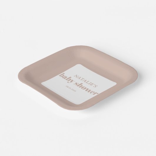 Assiettes En Carton Pink Sandstone Typography Baby Shower (Angulaire)