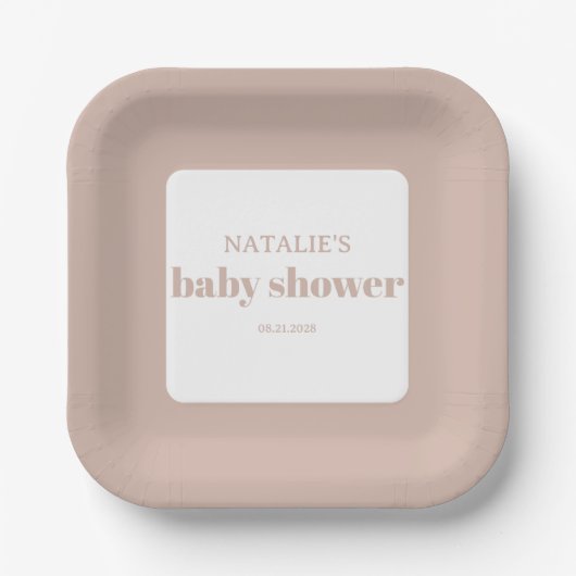 Assiettes En Carton Pink Sandstone Typography Baby Shower (Recto)