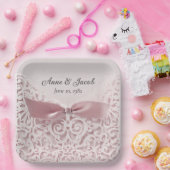 Assiettes En Carton Pink Satin Bow sur dentelle pour Anniversaire (Fête)