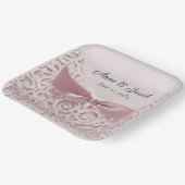 Assiettes En Carton Pink Satin Bow sur dentelle pour Anniversaire (Angulaire)