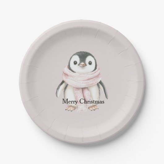 Assiettes En Carton Pink Scarf Penguin Christmas (Devant)