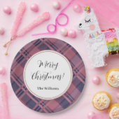 Assiettes En Carton Pink Scottish Lady Tartan Motif Joyeux Noël (Fête)