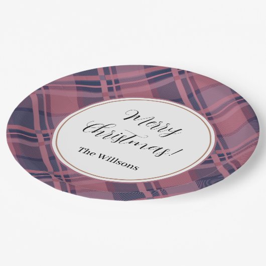 Assiettes En Carton Pink Scottish Lady Tartan Motif Joyeux Noël (Angle)