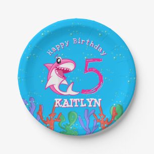 Assiettes En Carton Pink Shark Cute Anniversaire de enfant
