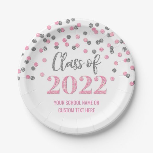 Assiettes En Carton Pink Silver Confetti Graduation 2022 (Devant)