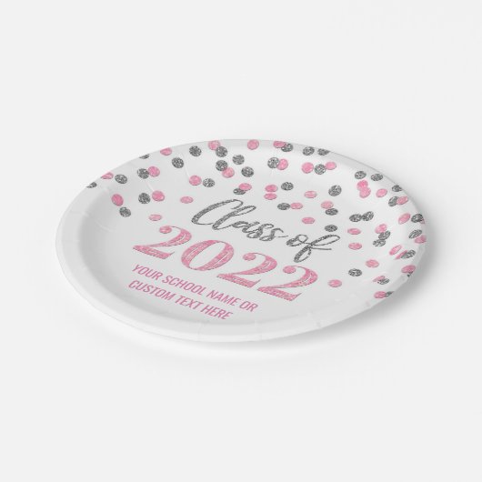 Assiettes En Carton Pink Silver Confetti Graduation 2022 (Angle)