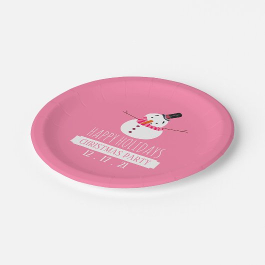 Assiettes En Carton Pink Snowman, fête de Noël (Angle)
