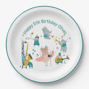 Assiettes En Carton Pink Songbird avec Animal Band Anniversaire