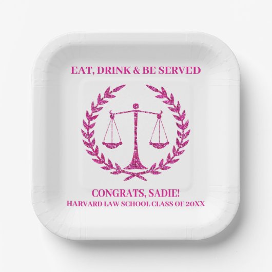 Assiettes En Carton Pink Sparkle Aesthétique Law School Graduation Par (Recto)