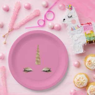 Assiettes En Carton Pink Sparkle Gold Glam Unicorne