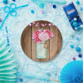 Assiettes En Carton Pink String Lights & Mason Jar Flowers Rustic Wood (Fête)