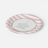 Assiettes En Carton Pink Stripe Gold Cross Baptême Message de Christen (Angle)