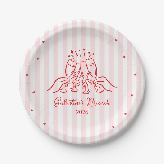 Assiettes En Carton Pink Stripes Galentine's  (Devant)
