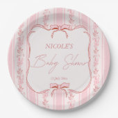 Assiettes En Carton Pink stripes retro bow border elegant baby shower (Devant)