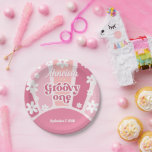 Assiettes En Carton Pink Super One Retro Rainbow Daisy Premier anniver<br><div class="desc">Pink Super One Retro Rainbow Daisy Plaques de papier d'anniversaire avec des fleurs marguerites.</div>