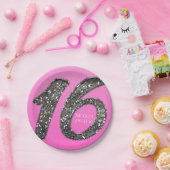 Assiettes En Carton Pink Sweet 16 Parties scintillant d'argent Glam fê (Fête)