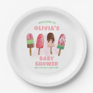Assiettes En Carton Pink Sweet Glace Popcicle Baby shower Bienvenue