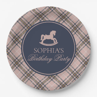 Assiettes En Carton Pink Tartan Plaid Rocking Horse Birthday Party