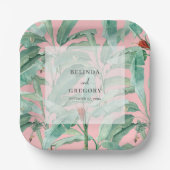 Assiettes En Carton Pink Tropical Banana Palm Feuille Mariage (Recto)