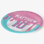 Assiettes En Carton Pink & Turquoise Baseball Drip Birthday Party (Angle)