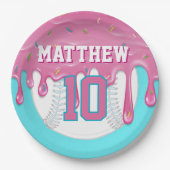 Assiettes En Carton Pink & Turquoise Baseball Drip Birthday Party (Devant)