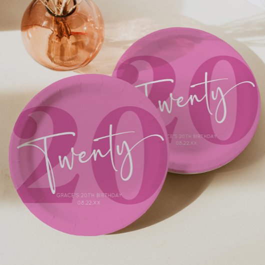 Assiettes En Carton Pink Vingt-vingtième 20e fête d'anniversaire
