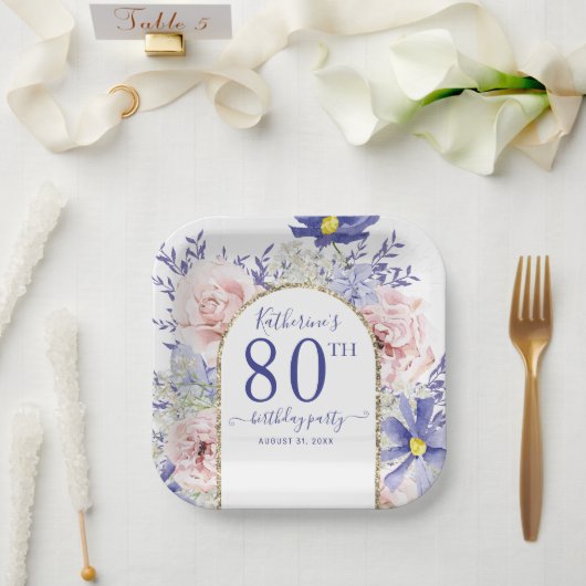 Assiettes En Carton Pink violet Floral God Frame 80e fête d'anniversai (Mariage)