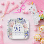 Assiettes En Carton Pink violet Floral God Frame 90e fête d'anniversai (Fête)