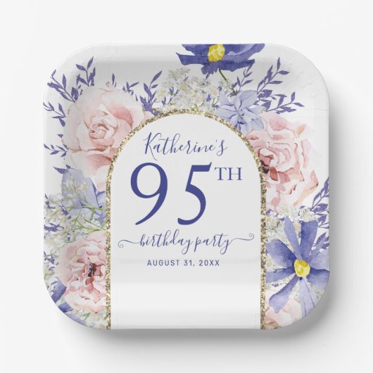 Assiettes En Carton Pink violet Floral God Frame 95e fête d'anniversai (Recto)