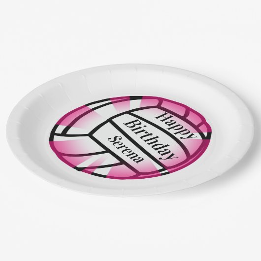 Assiettes En Carton Pink Volleyball Joyeux Anniversaire Custom Paper P (Angle)