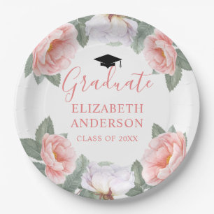 Assiettes En Carton Pink Watercolor Floral Class of Party