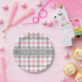 Assiettes En Carton Pink White Dk Gray Houndstooth Nom Monogram (Fête)