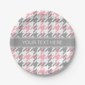 Assiettes En Carton Pink White Dk Gray Houndstooth Nom Monogram (Devant)