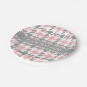 Assiettes En Carton Pink White Dk Gray Houndstooth Nom Monogram (Angle)