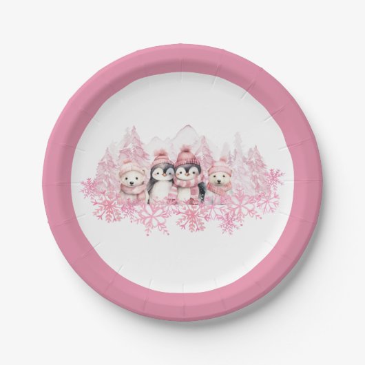 Assiettes En Carton Pink Winter ONEderland Plaque en papier (Devant)